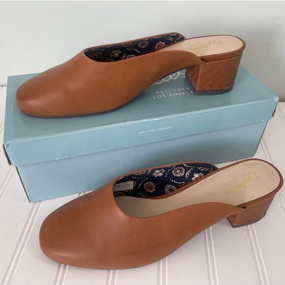 Seychelles Chorus 2 Cognac Leather Clogs Mules Slide Ons Shoes - Size Women's 10 - Picture 1 of 11